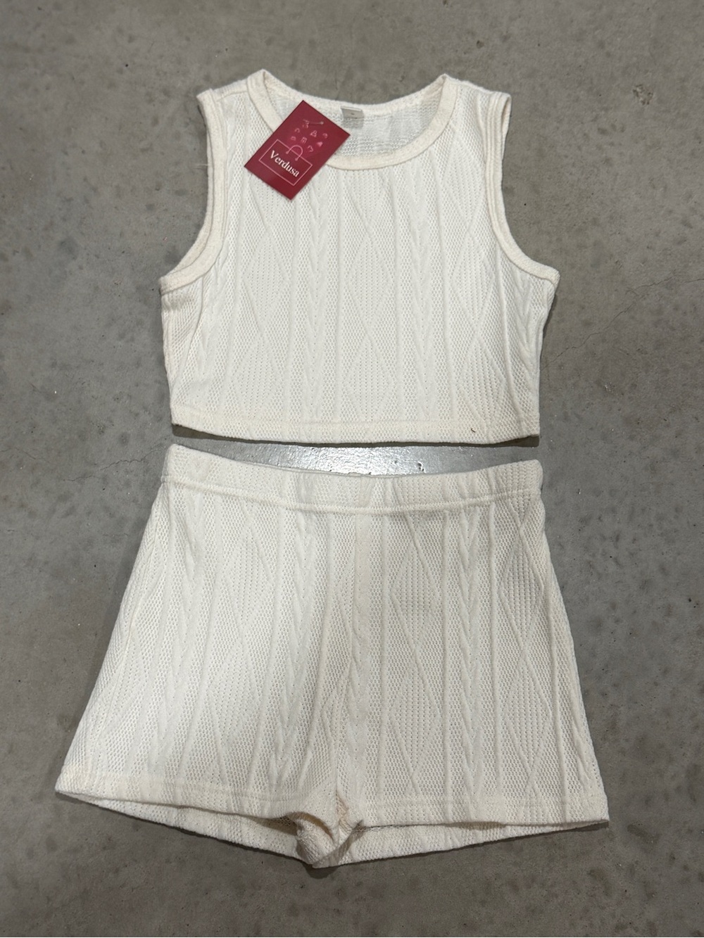Cream Knit Short Set - Tank Top & Shorts